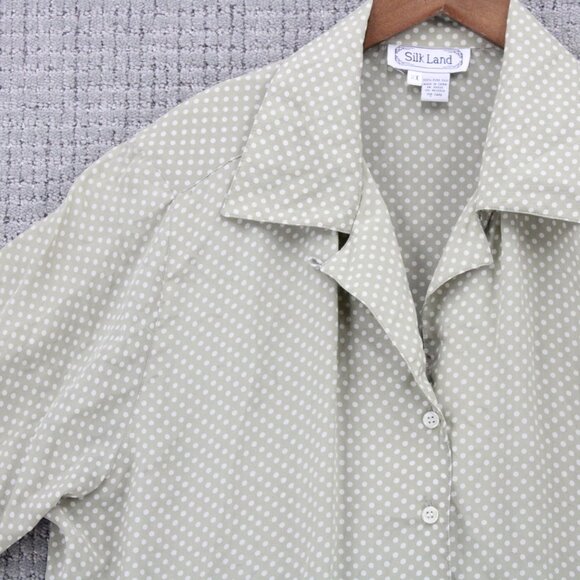 Silk Land Shirt Womens 2X Beige Polka Dot Button Down Short Sleeve Collared - Picture 3 of 9